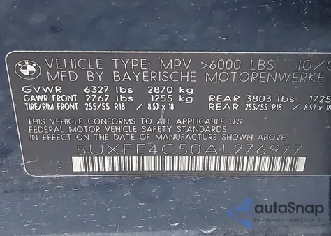 2010 BMW X5 xDrive30I z USA, uszkodzony, nr VIN 5UXFE4C50AL276977